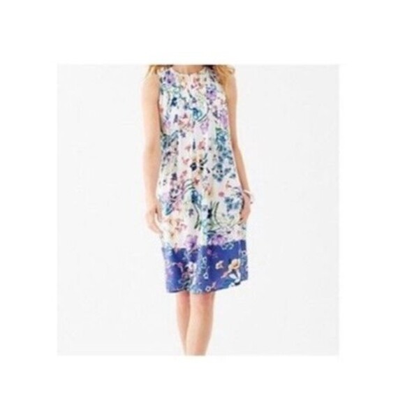J. Jill Women’s XL Pleated Dress Floral Multi Color White Pockets A-Line Spring - Picture 1 of 15